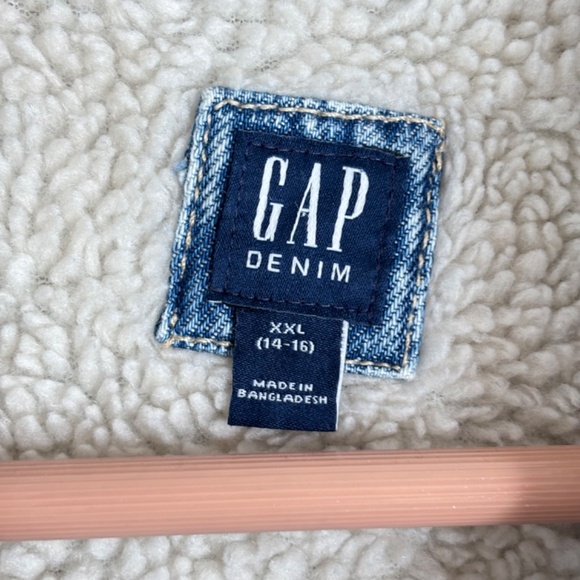 Gap Kids Sherpa Lined Icon Denim Jacket 14-16 Trucker Jacket Heavy Classic Warm - Picture 7 of 12